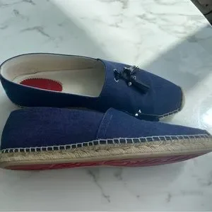 Blue Christian Louboutin slip on espadrilles with leather tassels Christian Louboutin Espadrilles Denim Upper & Iconic Red  main image 3